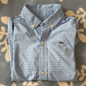 3T Boys Vineyard Vines Light Blue Performance Gingham Shirt